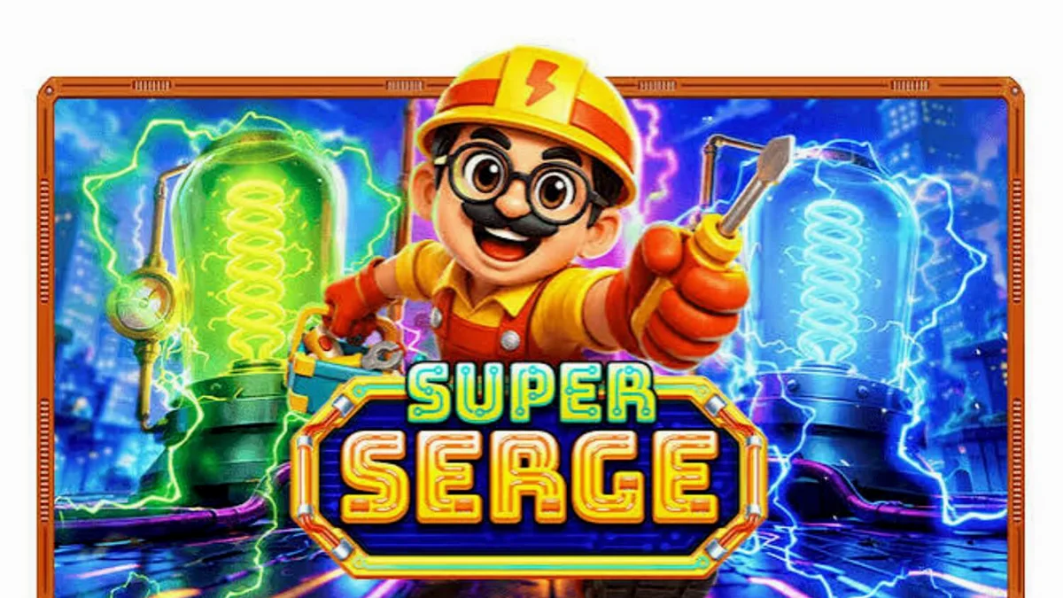 Neon-lit futuristic slot machine interface ng Super Serge